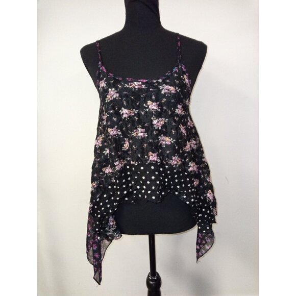 Wet Seal Tops - Wet Seal Junior's Black Pink Hi-Lo Floral Lace Tank Top Size Small